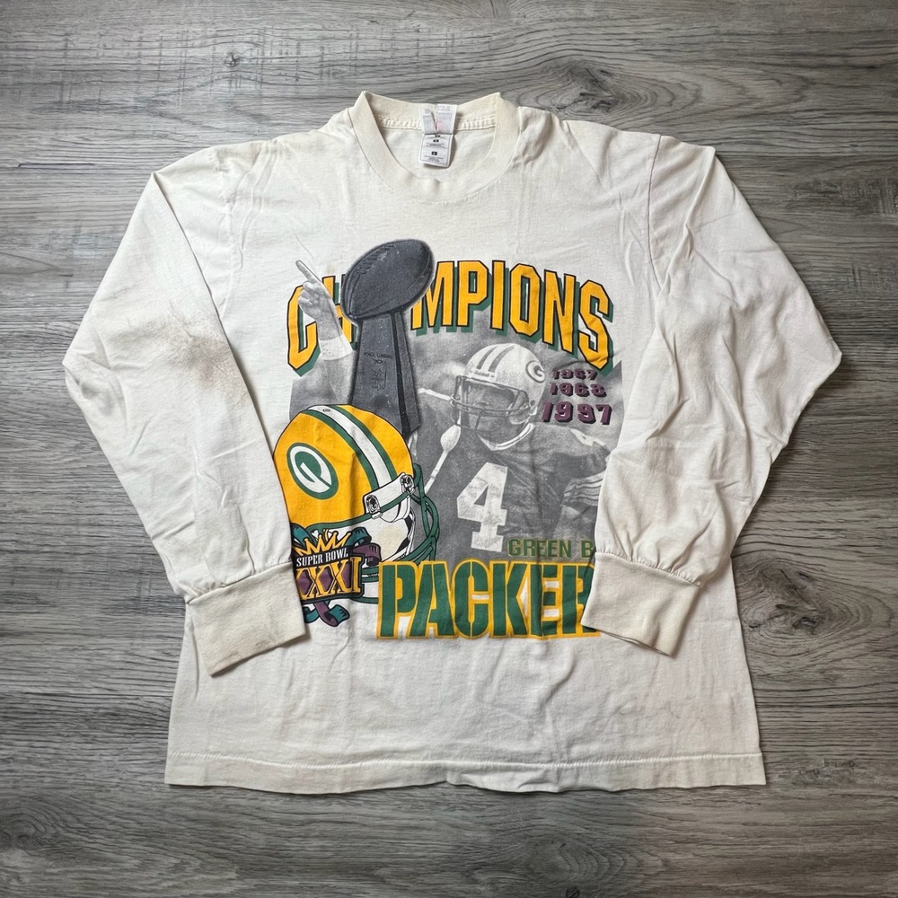 Best Green Bay‎ Packers T-Shirt Mens L White 1997 Super Bowl XXXI Champions 90s